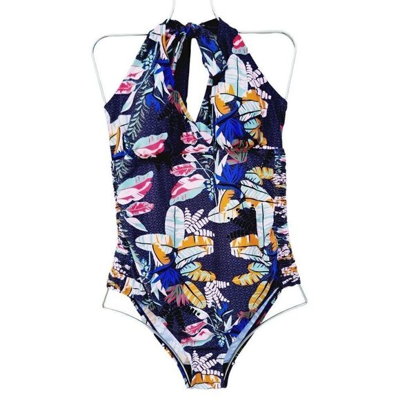 Motherhood Maternity One Piece Swimsuit Ruched Floral Swim Halter Womens Size L - Picture 4 of 7